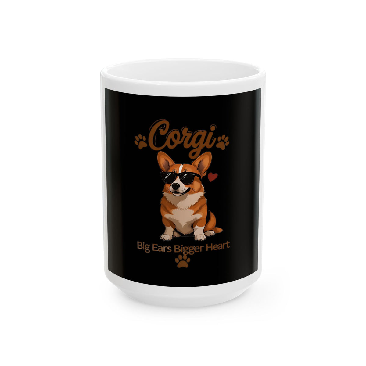 Corgi Big Ears Bigger Heart Black Mug | Cute Dog Lover Ceramic Coffee Cup