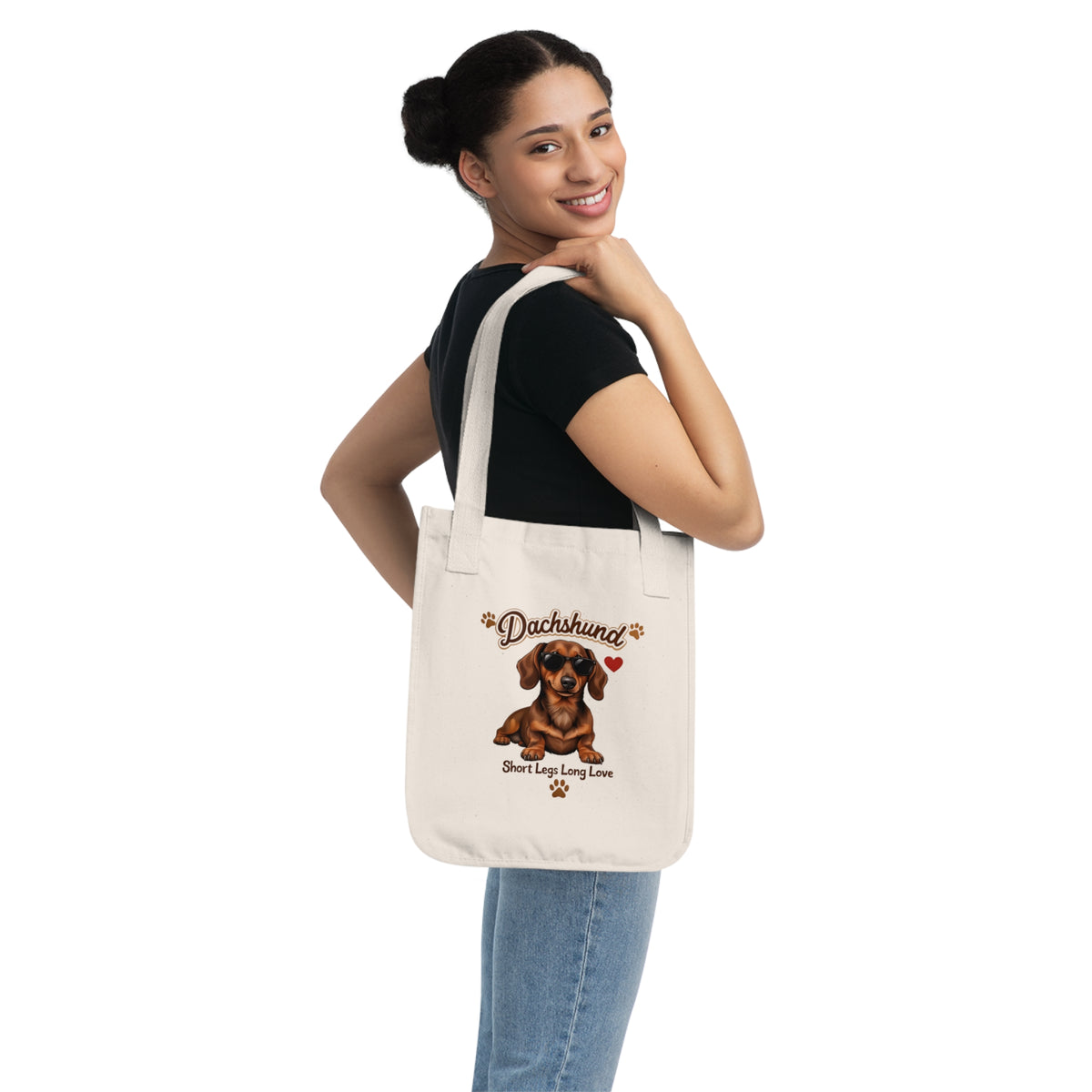 Dachshund Illustration Tote Bag | Short Legs Long Love, Dog Paw Artwork