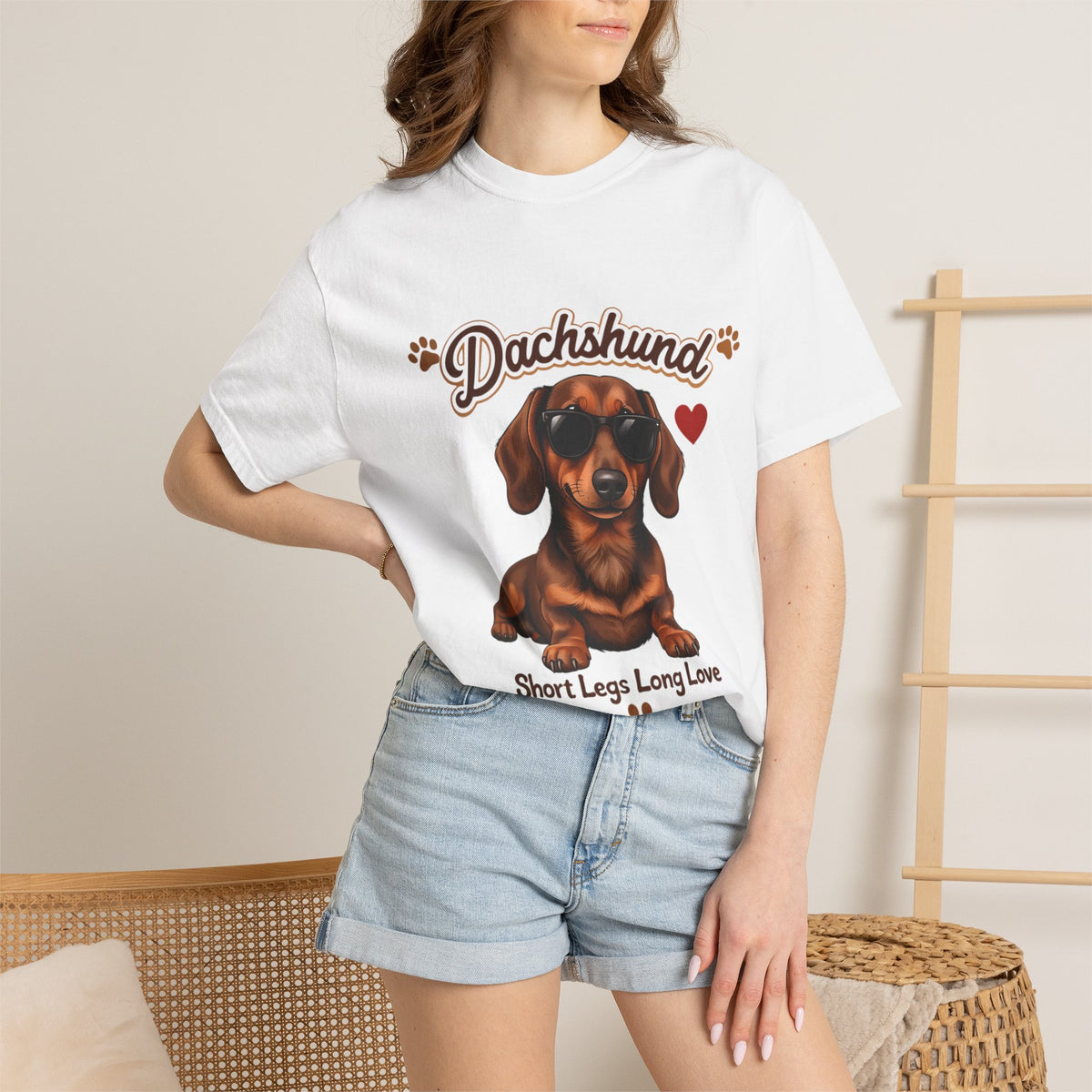 Dachshund Illustration Short Legs Long Love T-Shirt | Cute Dog Paw Design