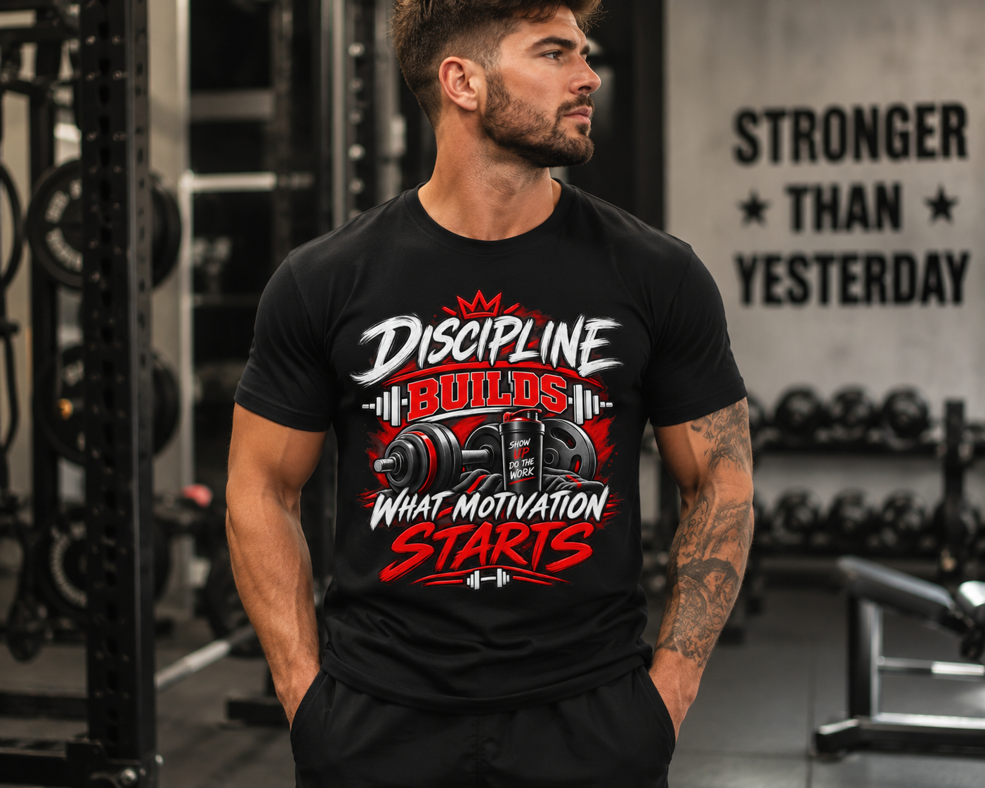 Discipline Builds What Motivation Starts Gym T-Shirt — Fitness Motivational Tee