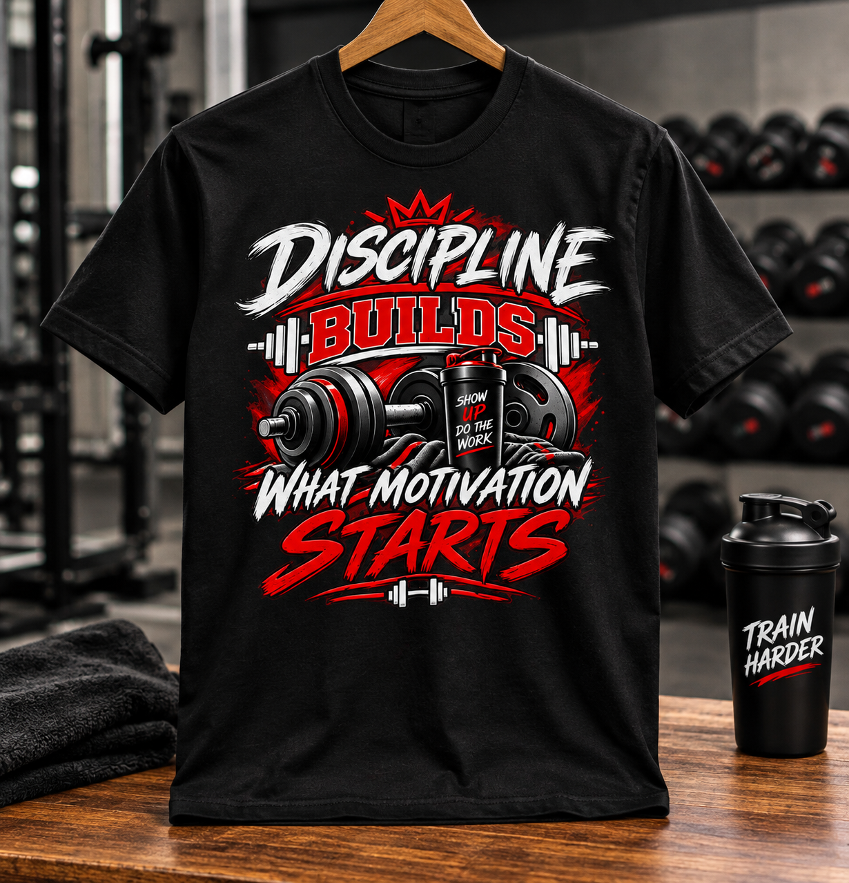 Discipline Builds What Motivation Starts Gym T-Shirt — Fitness Motivational Tee