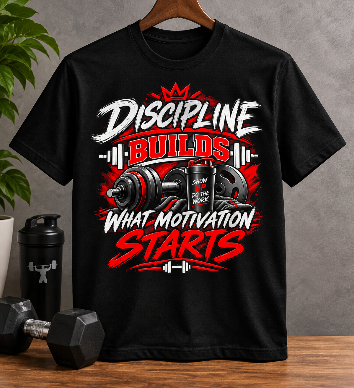 Discipline Builds What Motivation Starts Gym T-Shirt — Fitness Motivational Tee