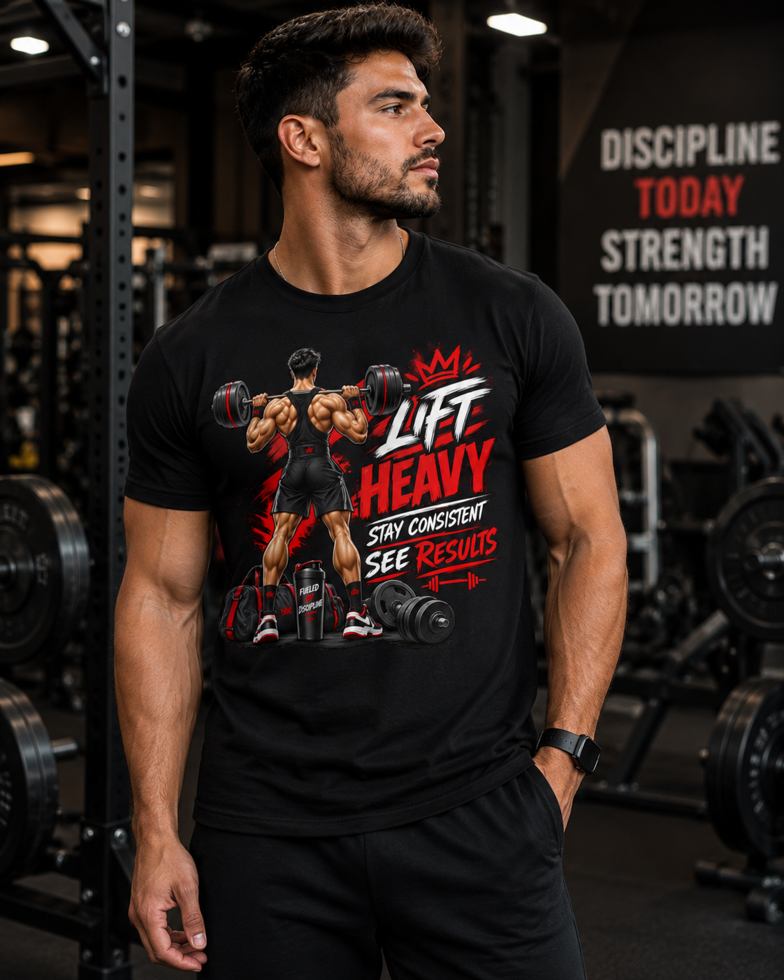 Lift Heavy Motivational Gym Tee — "Lift Heavy Stay Consistent See Results" Workout T-Shirt