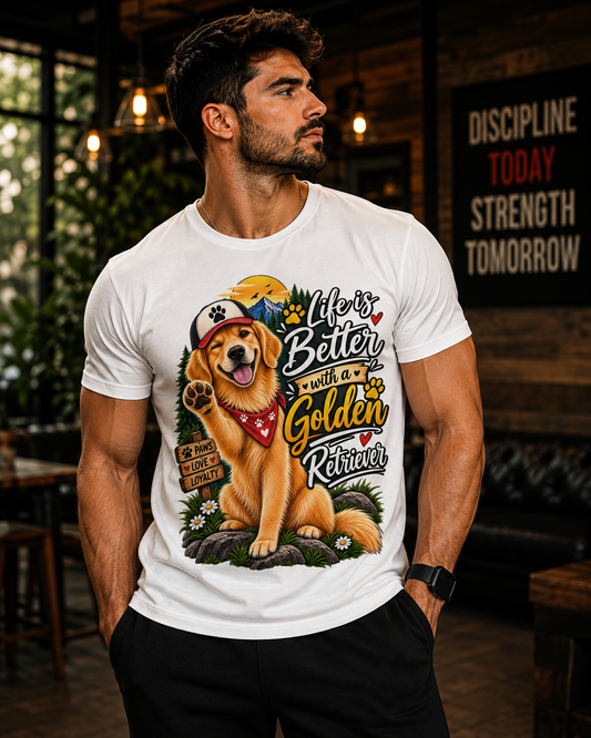 Golden Retriever T-Shirt — "Life Is Better With a Golden Retriever" Cute Dog Tee