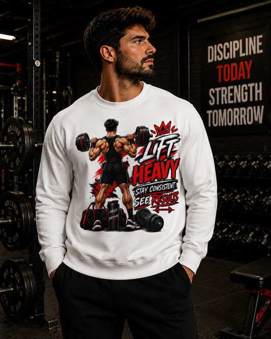 Weightlifting Sweatshirt – "Lift Heavy, Stay Consistent" Gym Crewneck