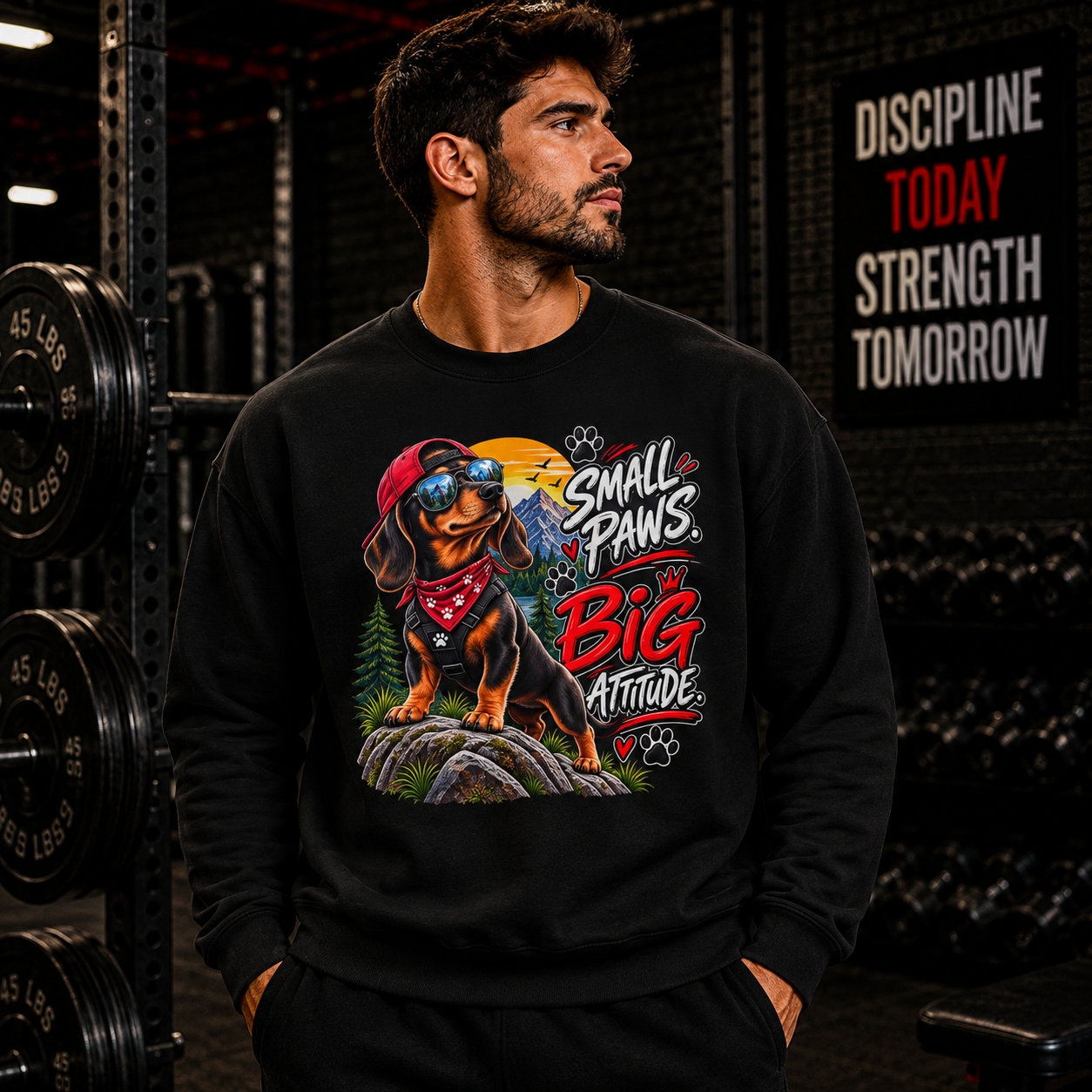 Dachshund Crewneck - "Small Paws Big Attitude" Cute Dog Sweatshirt