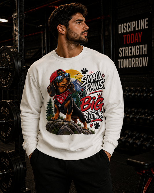 Dachshund Crewneck - "Small Paws Big Attitude" Cute Dog Sweatshirt