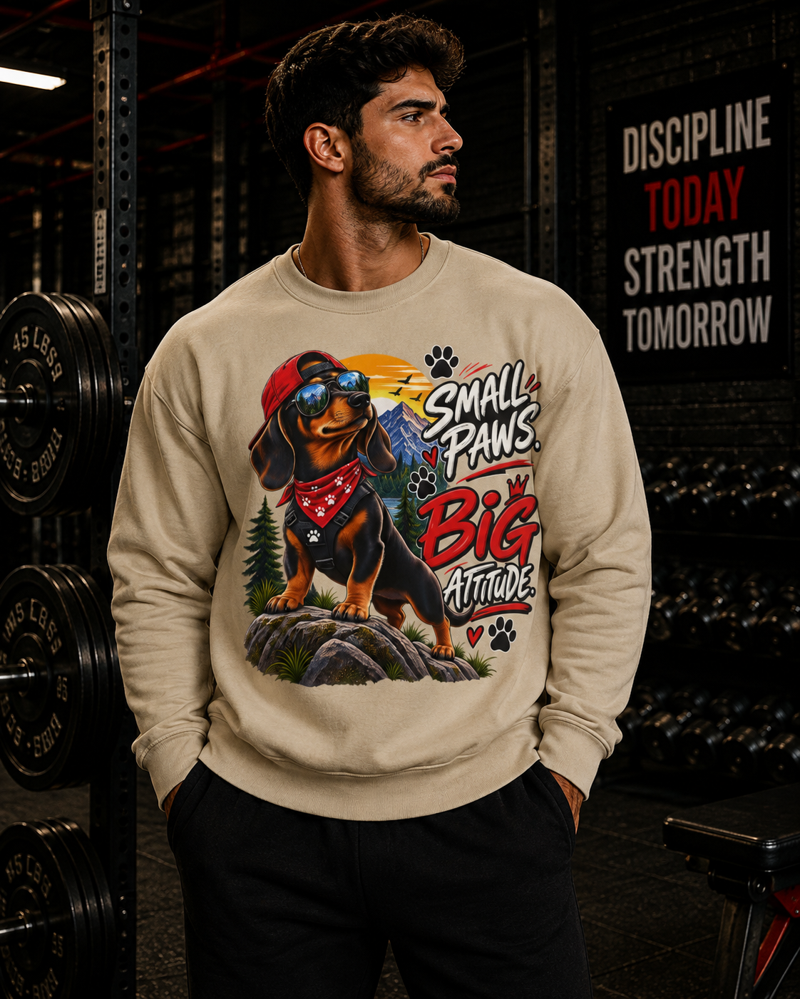 Dachshund Crewneck - "Small Paws Big Attitude" Cute Dog Sweatshirt