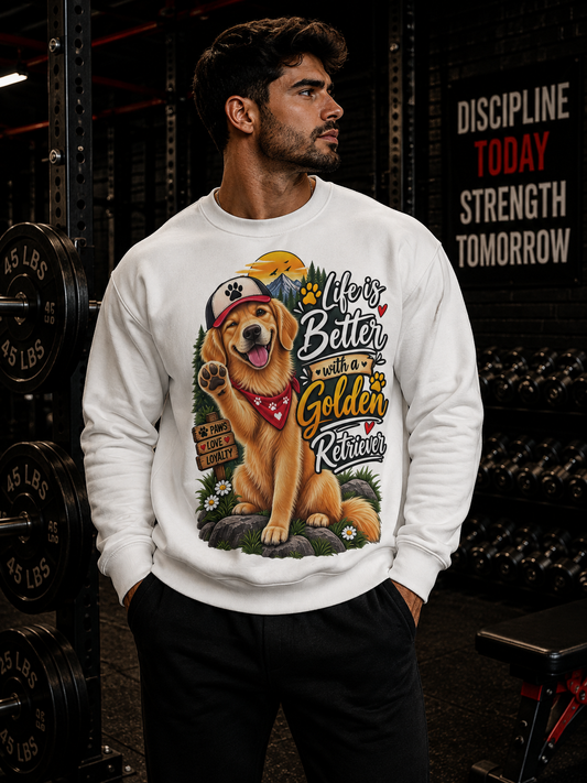 Crewneck Sweatshirt - "Life's Better with a Golden Retriever" Cute Golden Dog Design