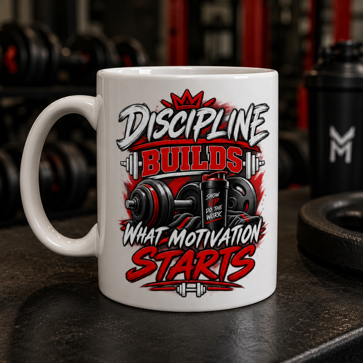 Discipline Builds What Motivation Starts Gym Mug — Motivational Fitness Coffee Cup (11oz/15oz)