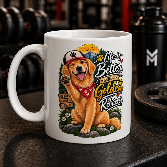 Ceramic Mug — "Life's Better with a Golden Retriever" Cute Dog Lover Coffee Cup (11oz/15oz)