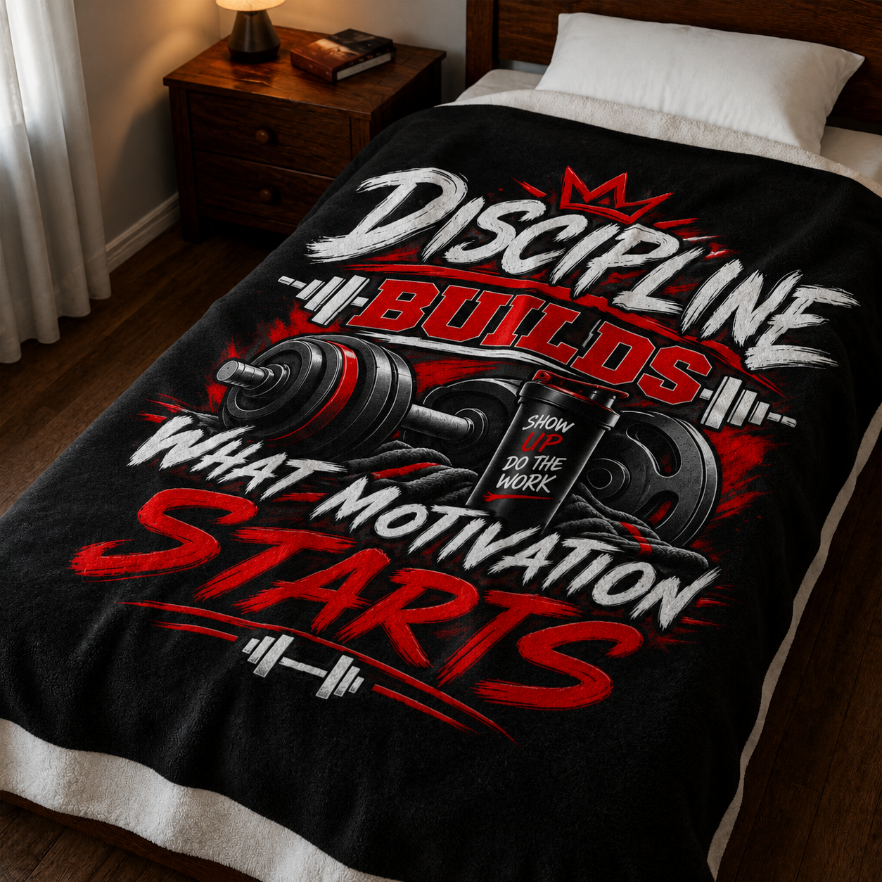 Motivational Gym Velveteen Blanket — "Discipline Builds What Motivation Starts"