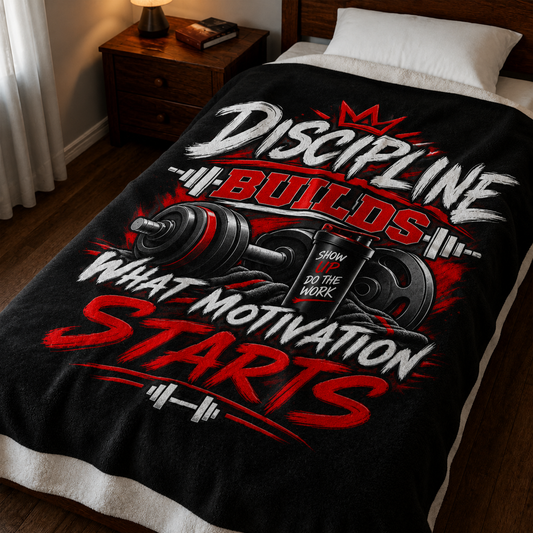 Motivational Gym Velveteen Blanket — "Discipline Builds What Motivation Starts"