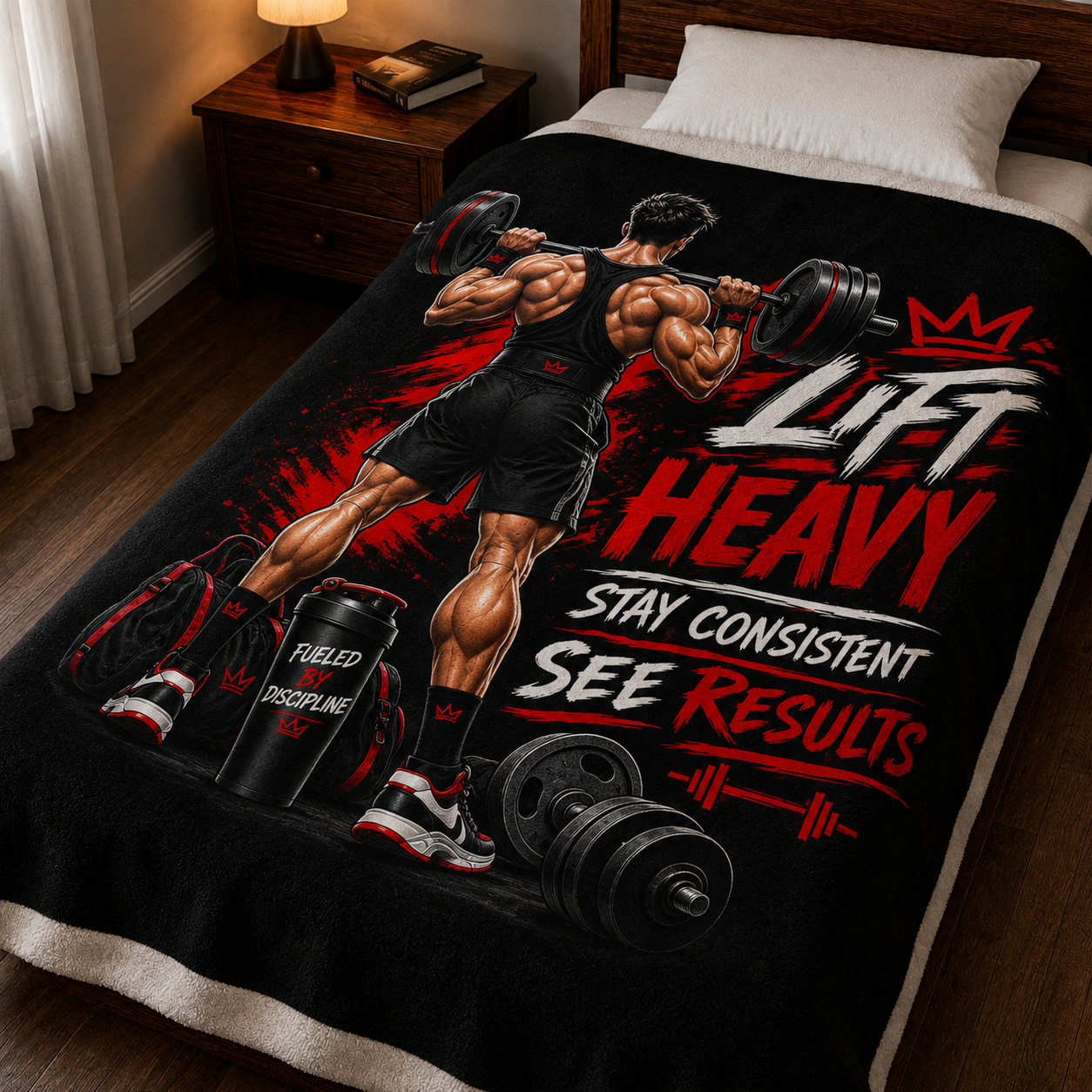 Velveteen Plush Blanket — 'Lift Heavy, Stay Consistent, See Results' Weightlifting Motivational Throw