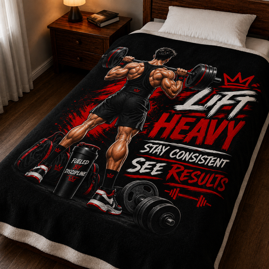 Velveteen Plush Blanket — 'Lift Heavy, Stay Consistent, See Results' Weightlifting Motivational Throw