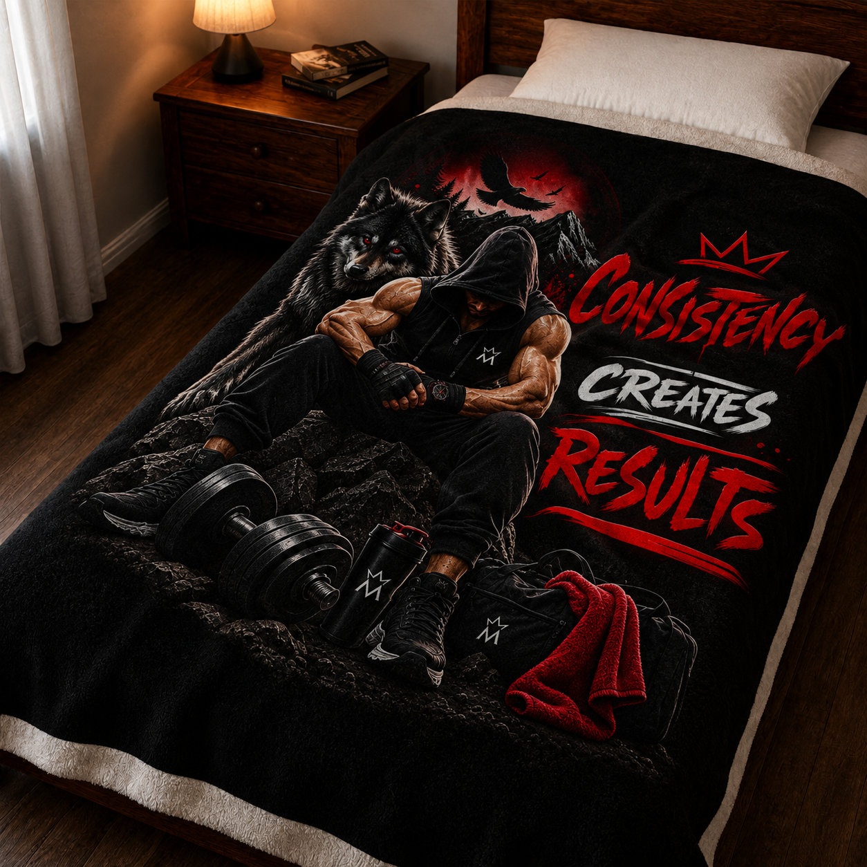 Motivational Gym Blanket - "Consistency Creates Results" Velveteen Plush Throw