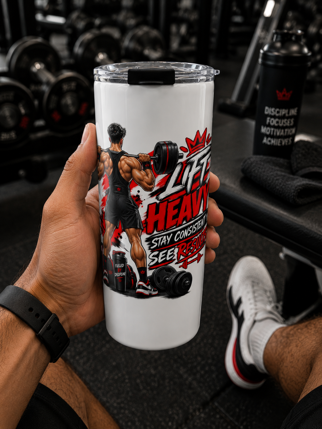 Gym Motivational 20oz Tumbler Lift Heavy Stay Consistent