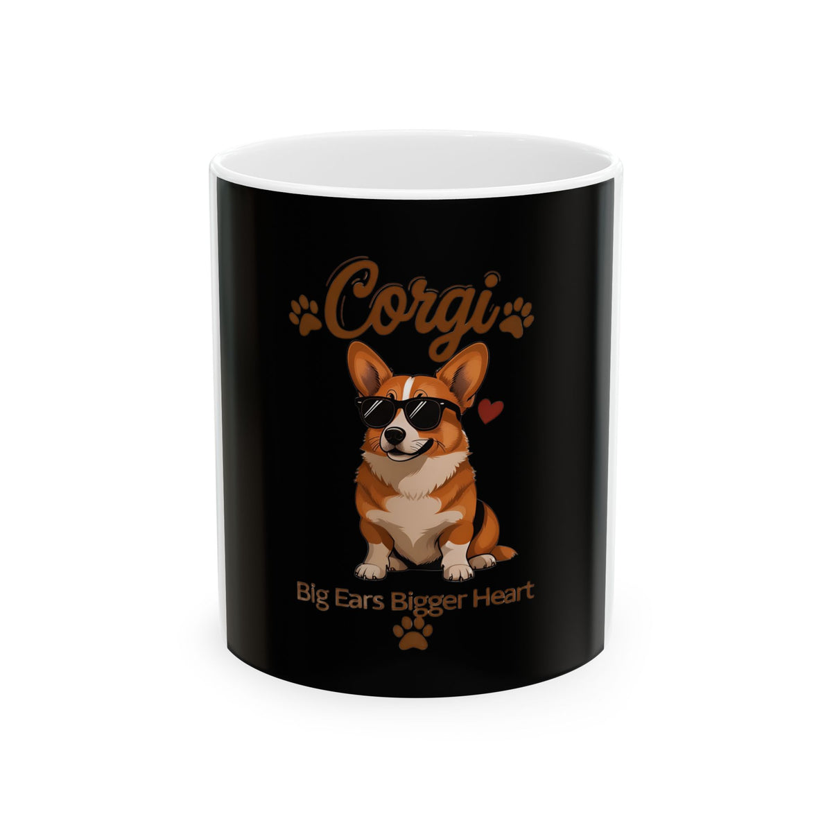 Corgi Big Ears Bigger Heart Black Mug | Cute Dog Lover Ceramic Coffee Cup