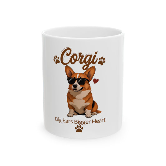 Corgi Sunglasses Illustration Mug | Big Ears Bigger Heart Ceramic Mug